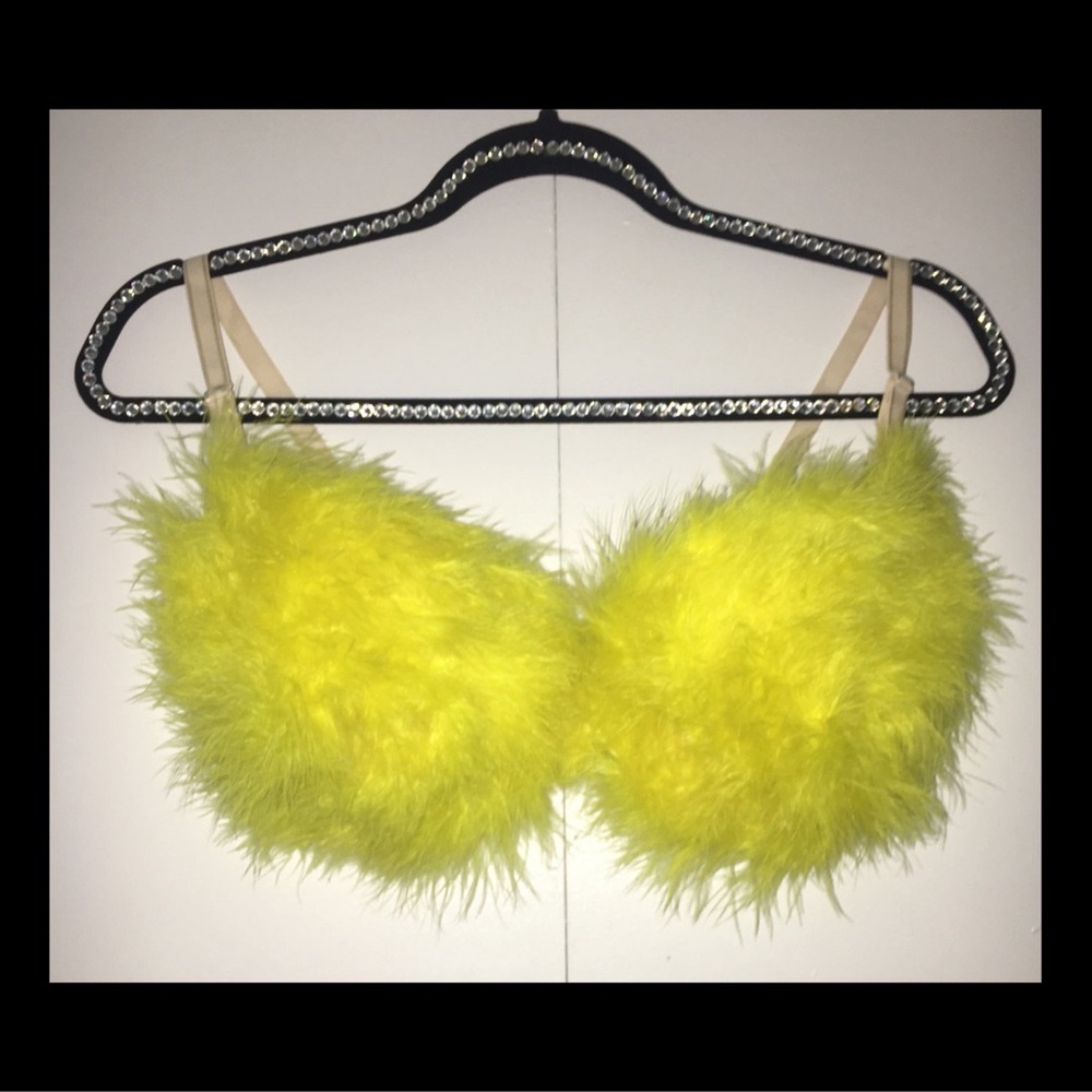 Yellow Feather Fluffy Bra Rave EDC Costume New All Sizes